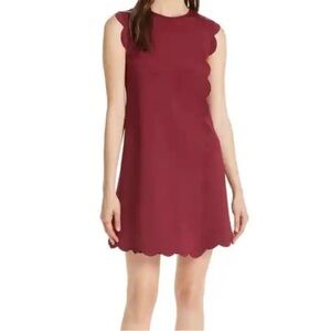TED BAKER JASMINT SCALLOP OVERLAY MAROON DRESS SZ 1 /US 4